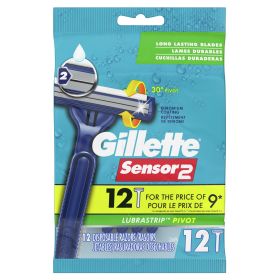 Gillette Sensor2 Pivoting Head Men's Disposable Razors; 12 Count