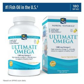 Nordic Naturals Ultimate Omega Softgels, Lemon, 1280 mg, Fish Oil, 180 Ct