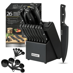 McCook MC701 Dishwasher Safe Black Knife Sets, 26 Pcs