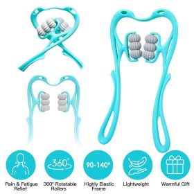 Neck Roller Massager 360Âº Rotatable Trigger Point Roller Portable Massager with 6 Balls for Neck Leg Thigh Foot Pain Relief (Color: Blue)